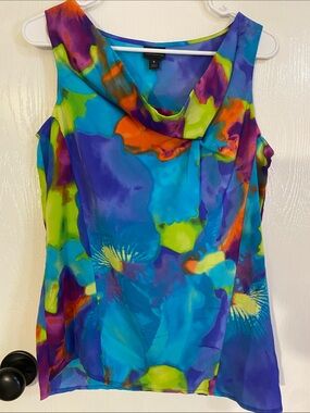 Worthington Multicolor Sleeveless Cowl-Neck Floral Print Top